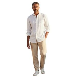 Haris Cotton Quiet Luxury 100%Linen Mens size Small‎ Coastal Preppy Beachy Shirt